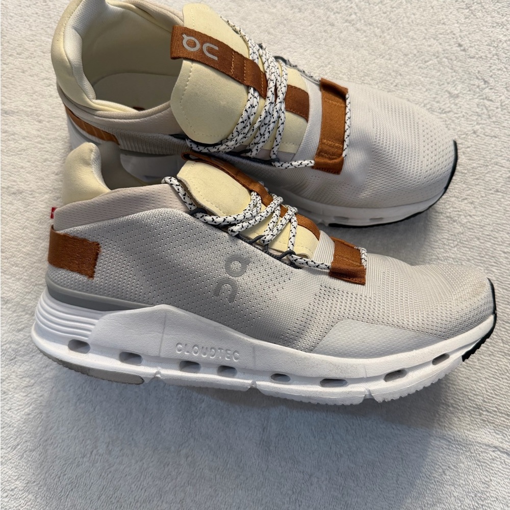 On Running Cream and Brown Cloudtec Shoes